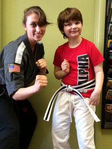 9-year-old Sage (right) with her karate teacher