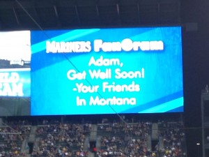 Hometown friends surprise Adam with “Get Well Soon” message on Mariner’s TV