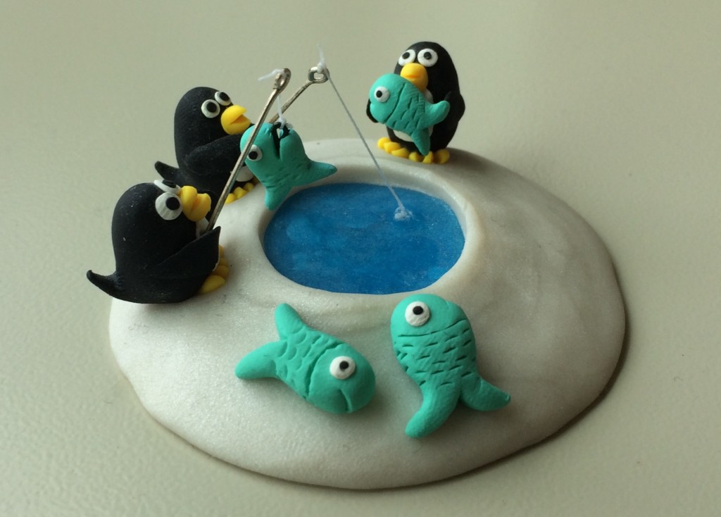Nina designed this miniature scene of penguins. She created clay art for Dr. Ellenbogen 12 years ago to thank him for saving her life.