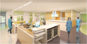 Shared Team Spaces: The ED team will occupy shared team spaces adjacent to each patient's room. Layout enables caregivers to stay near patients at all times so families will have access to immediate help when they need it. 